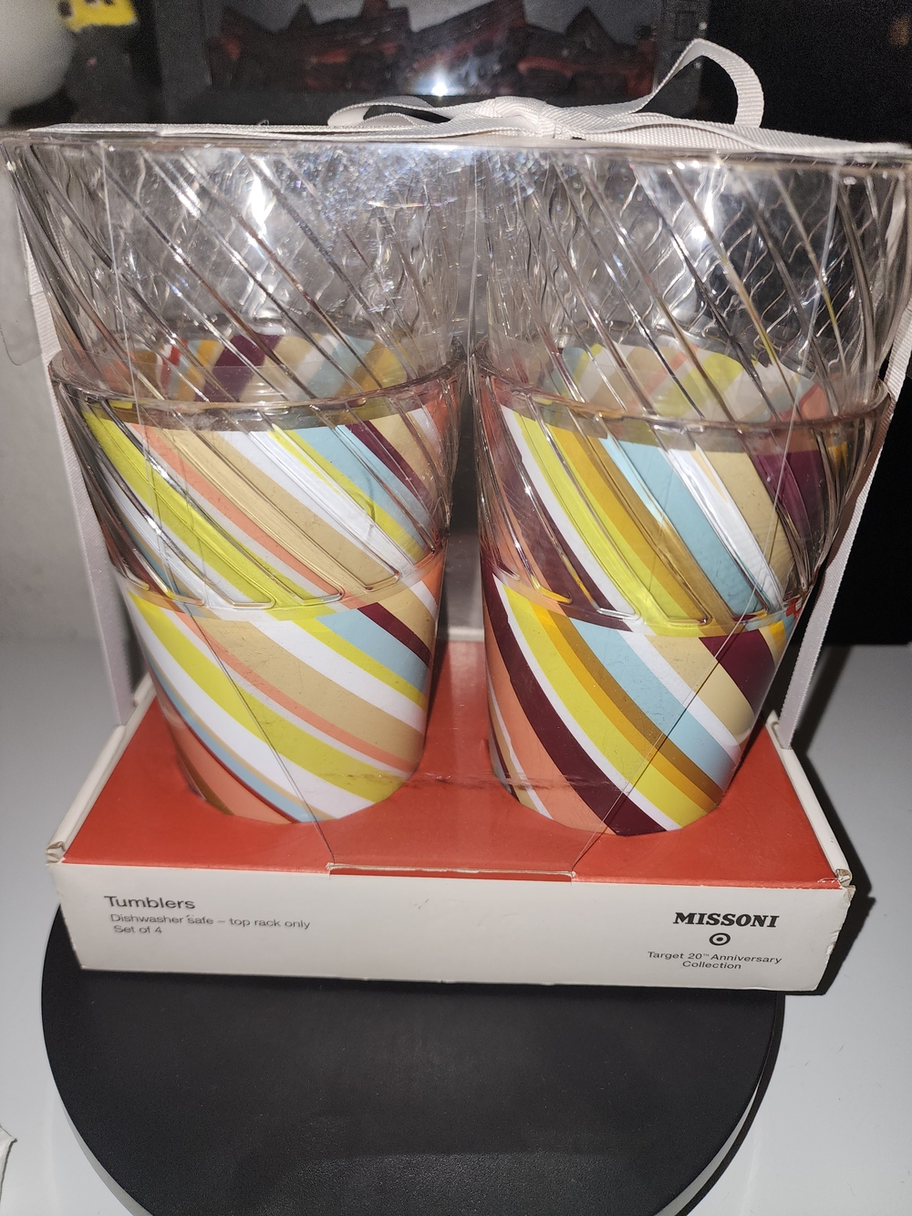 Missoni Colorful Striped Tumblers in Yellow, Blue, Brown and Cream